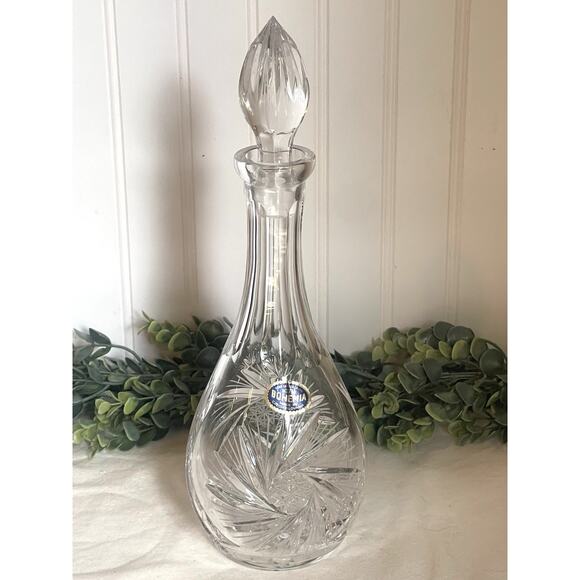 Czech Republic TOM Bohemia Hand Cut Lead CRYSTAL DECANTER / CRUET Brilliant Cuts - Picture 5 of 8